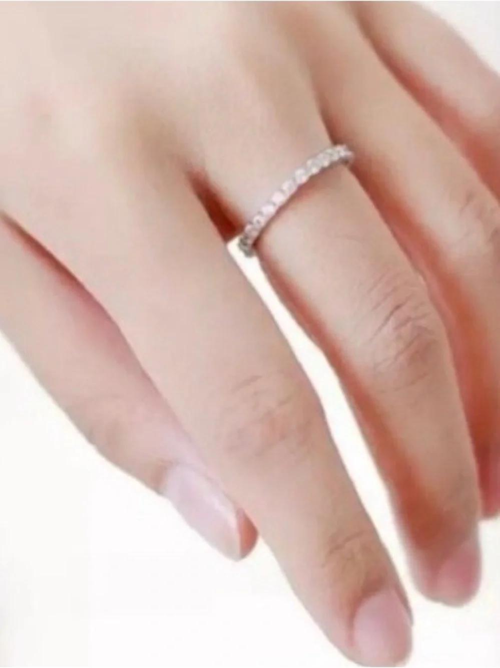 Elegant Silver Crystal Eternity Ring - Pink Accent